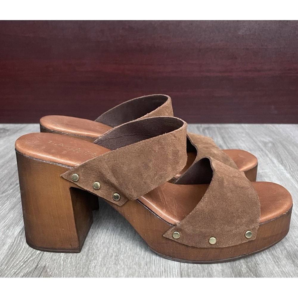ILARIA SARTORI Women's Sandals Brown Wood Heels Genuine Leather Upper Size 8
